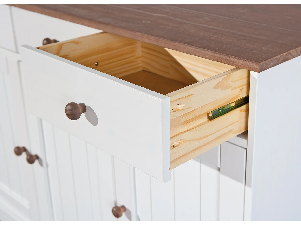 Wright Buffet 3 portes, 3 tiroirs, blanc, marron.