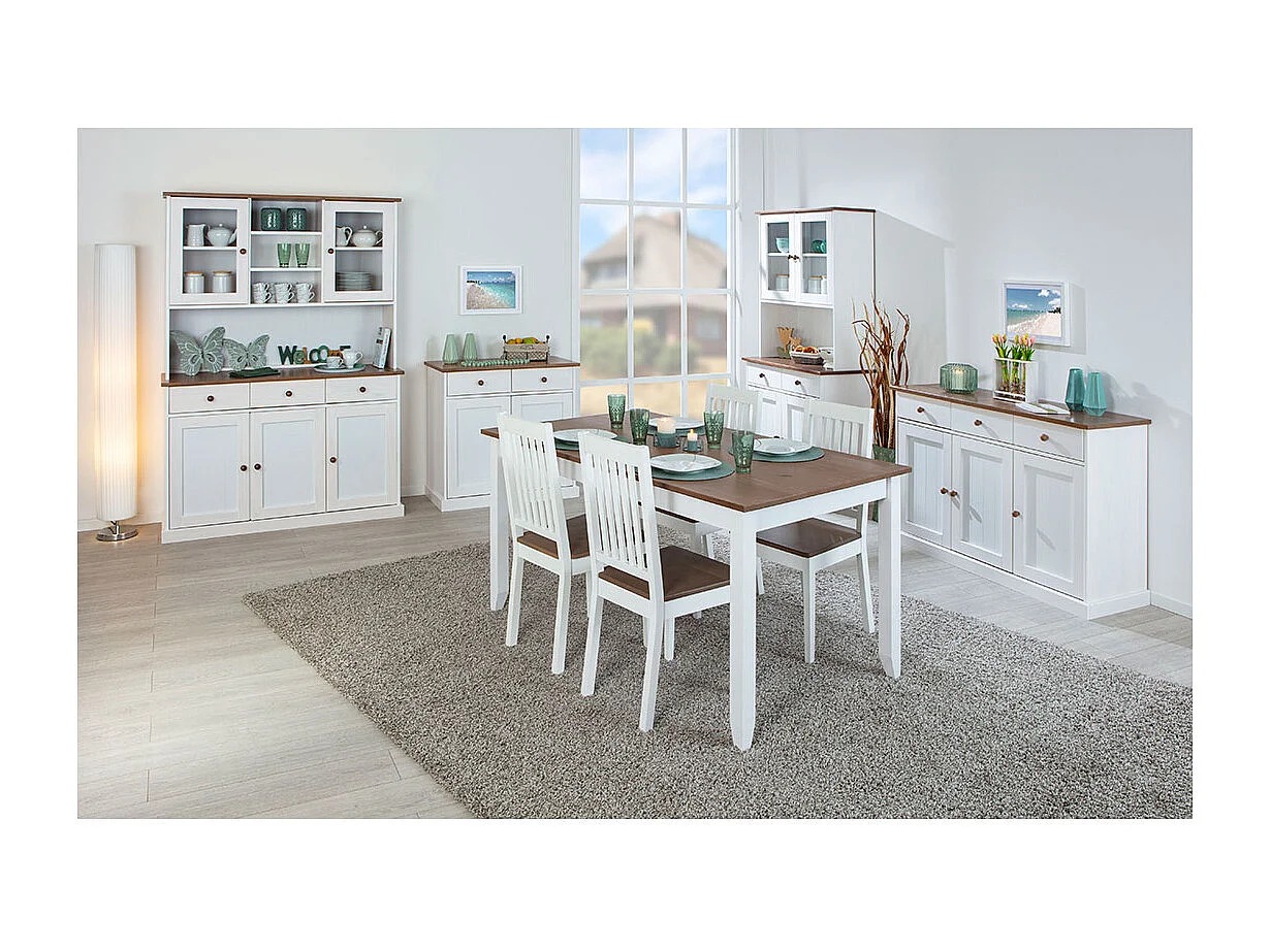 Wright Buffet 3 portes, 3 tiroirs, blanc, marron.