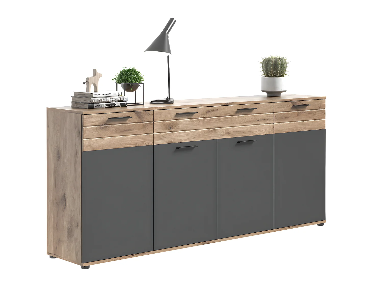 Mason dressoir 4 deuren, 1 lade eik decor.