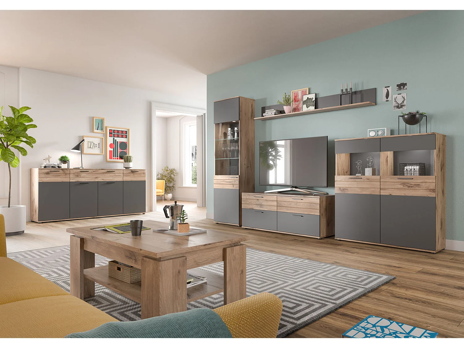 Mason dressoir 4 deuren, 1 lade eik decor.