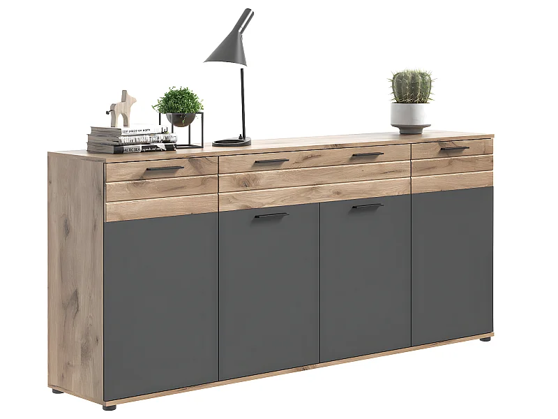 Mason dressoir 4 deuren, 1 lade eik decor.