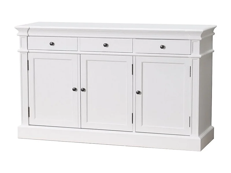 Amaretta Sideboard antik weiß, antik patiniert, mit 3 Türen und 3 Schubladen. Breite 142 cm, Höhe 86 cm.