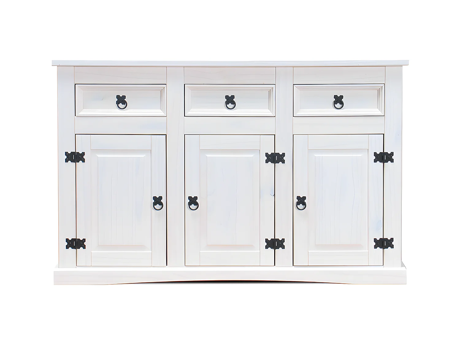 New Mexico Buffet largeur 132 cm, hauteur 84 cm, avec 3 tiroirs et 3 portes, blanc/ciré.