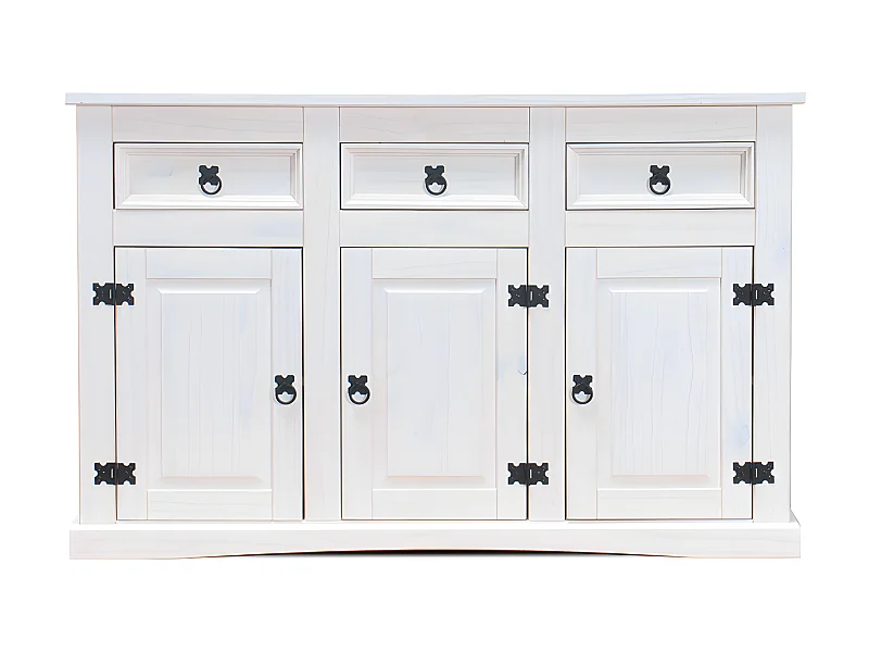 New Mexico Sideboard Breite 132 cm, Höhe 84 cm mit 3 Schubladen und 3 Türen weiss/Wachs.