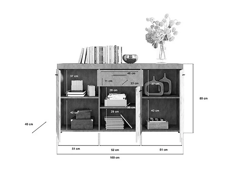 Swift dressoir 3 deuren, 1 lade eik decor.