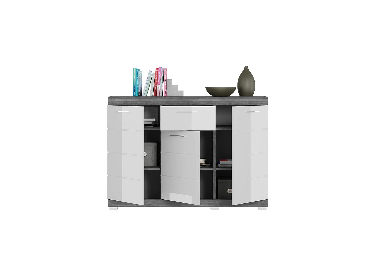 Scout Sideboard 3 Türen, 1 Schublade grau.