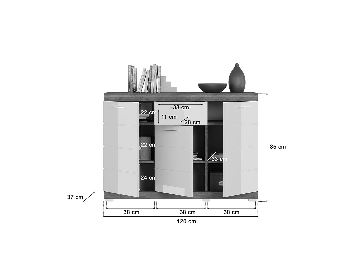 Scout Sideboard 3 Türen, 1 Schublade grau.