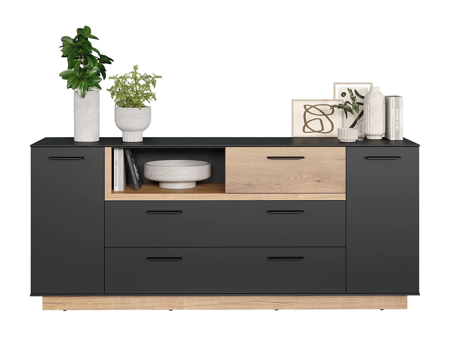 Synnax Sideboard 2 Türen, 2 Klaptüren, 1 Schublade, 1 Ablage grau,Eiche dekor.