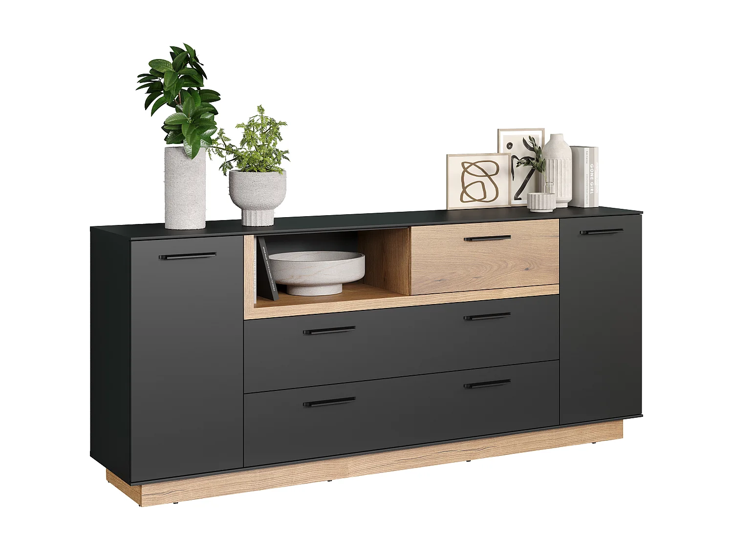 Synnax Sideboard 2 Türen, 2 Klaptüren, 1 Schublade, 1 Ablage grau,Eiche dekor.