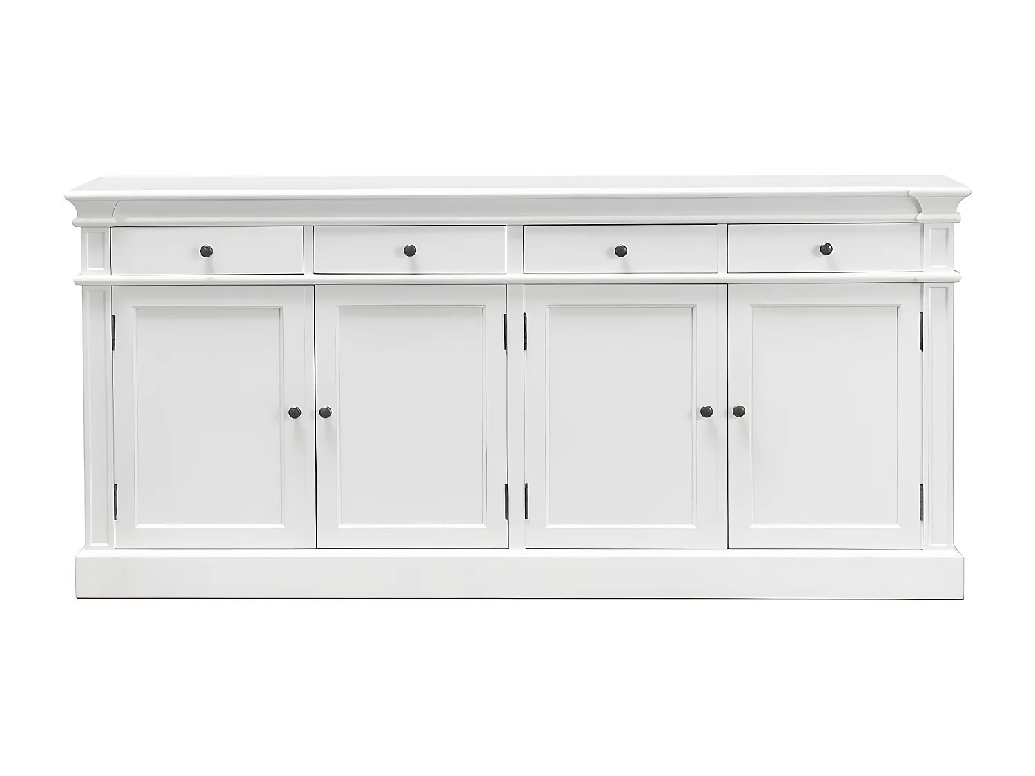 Amaretta Sideboard antik weiß, antik patiniert mit 4 Türen und 4 Schubladen. Breite 186 cm, Höhe 86 cm.