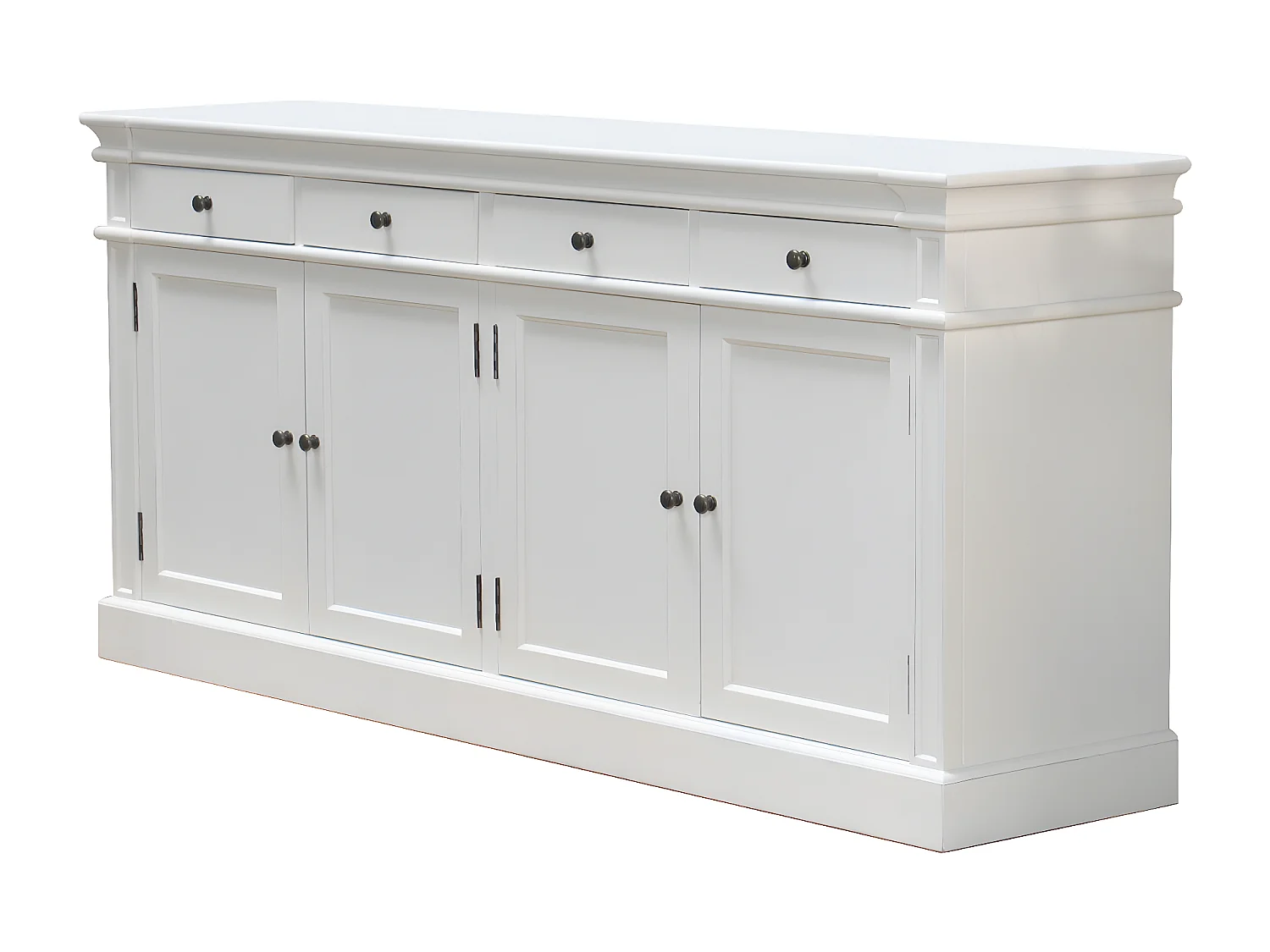 Amaretta Buffet ancien vieux blanc patiné avec 4 portes et 4 tiroirs, largeur 186 cm, hauteur 86 cm.
