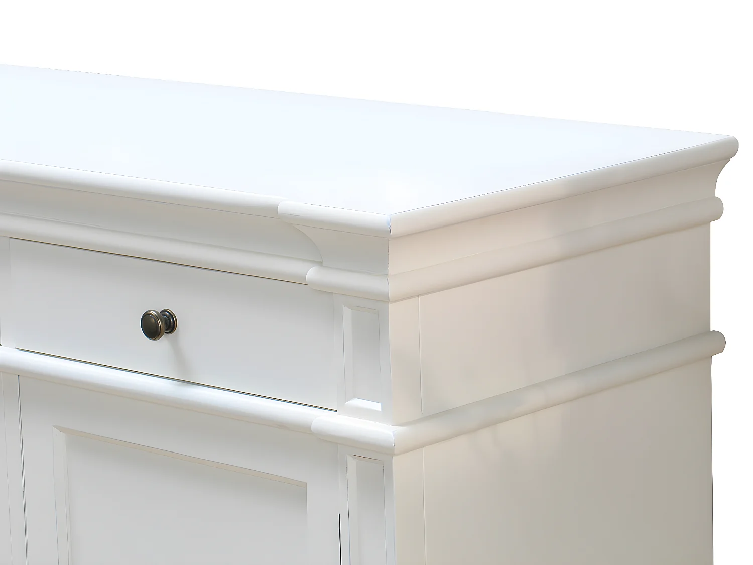 Amaretta Buffet ancien vieux blanc patiné avec 4 portes et 4 tiroirs, largeur 186 cm, hauteur 86 cm.