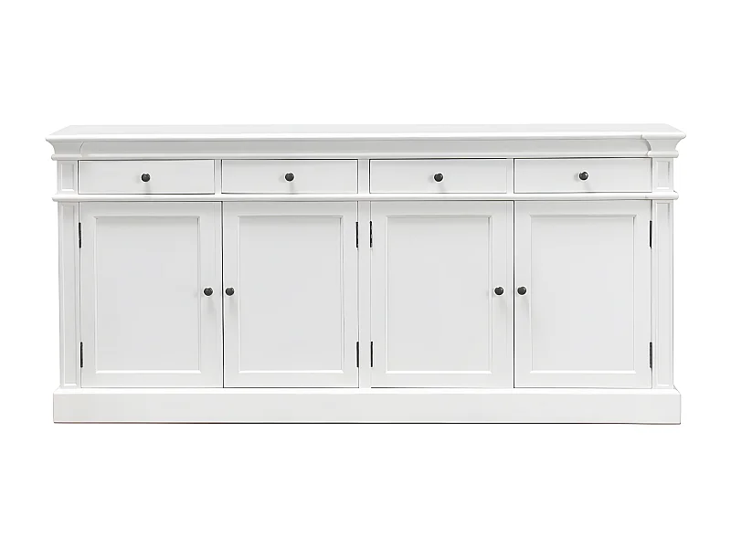 Amaretta Sideboard antik weiß, antik patiniert mit 4 Türen und 4 Schubladen. Breite 186 cm, Höhe 86 cm.