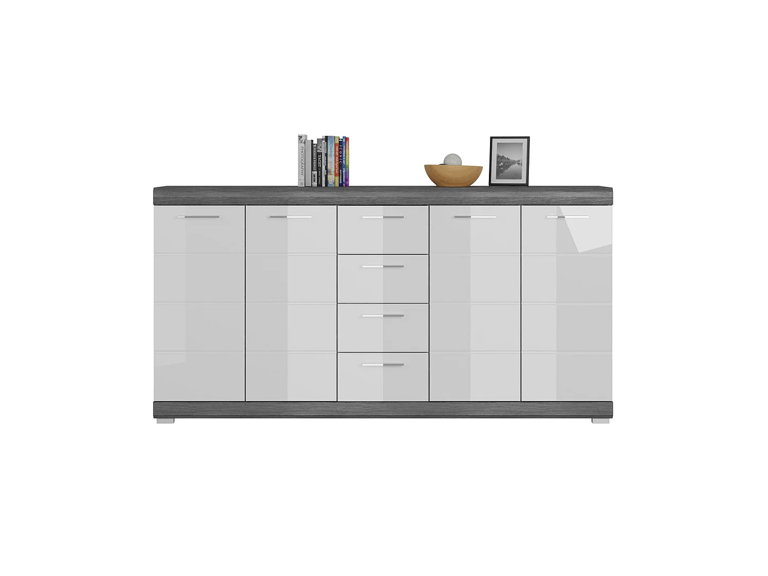 Scout Sideboard 4 Türen, 4 Schubladen grau.