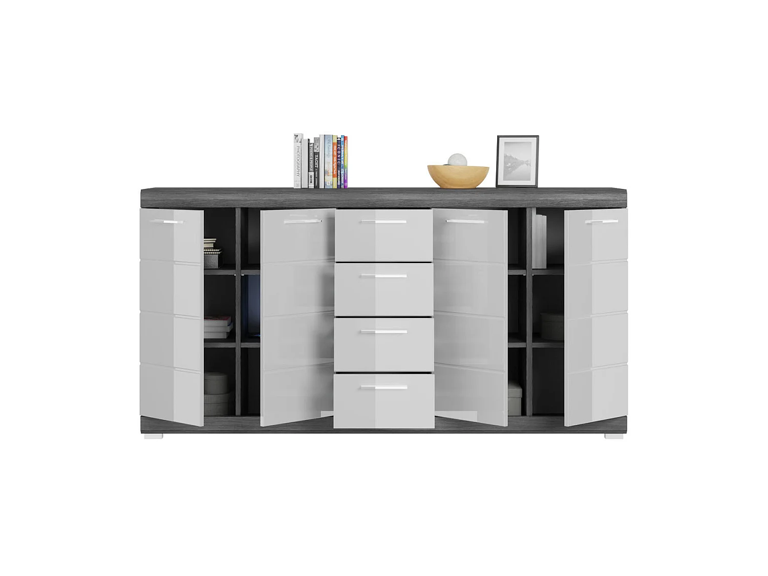 Scout Sideboard 4 Türen, 4 Schubladen grau.