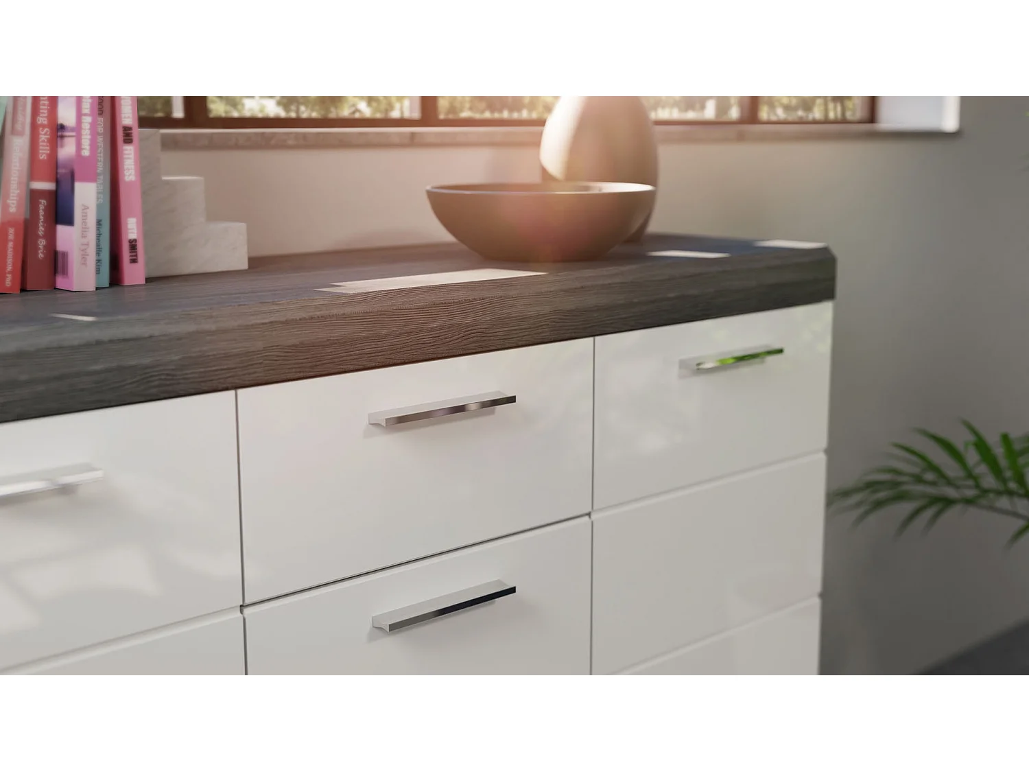 Scout buffet 4 portes, 4 tiroirs gris.