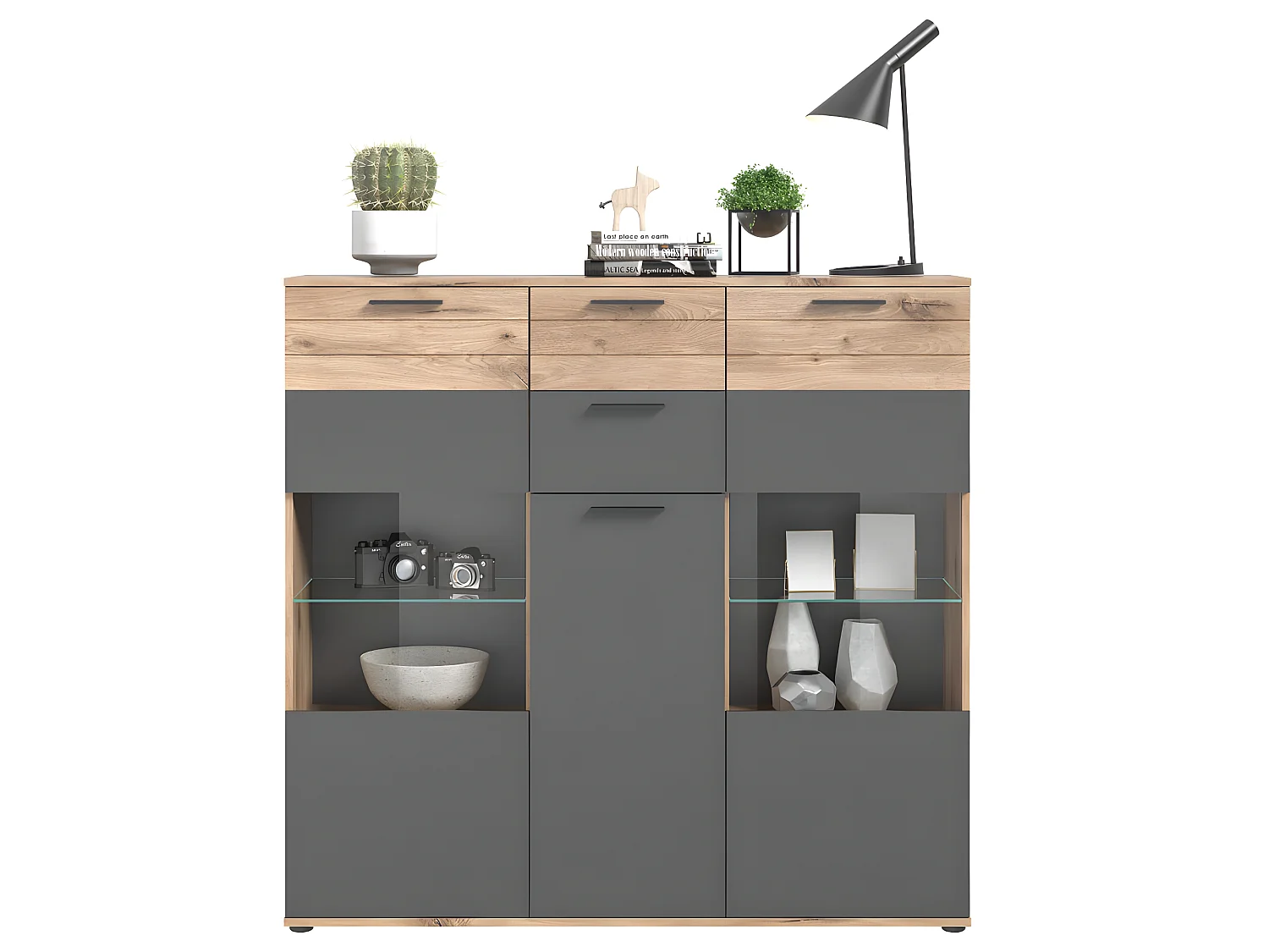 Mason dressoir 3 deuren, 2 laden eik decor.