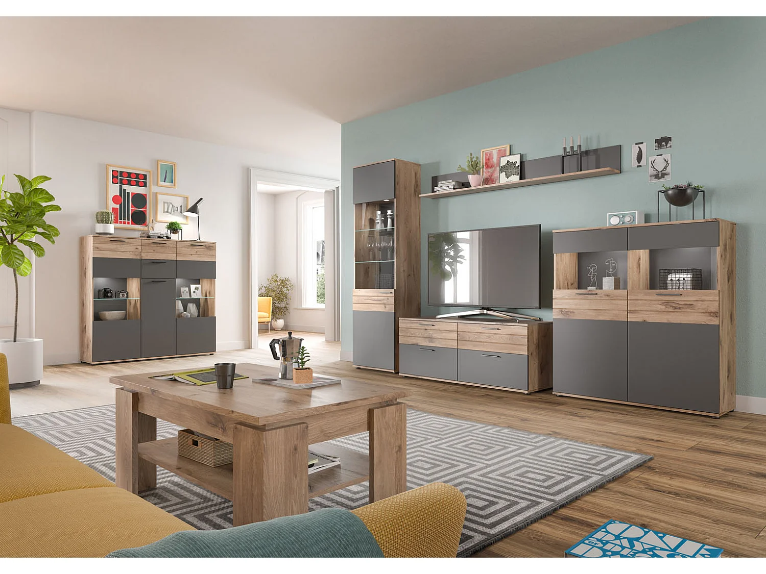 Mason dressoir 3 deuren, 2 laden eik decor.