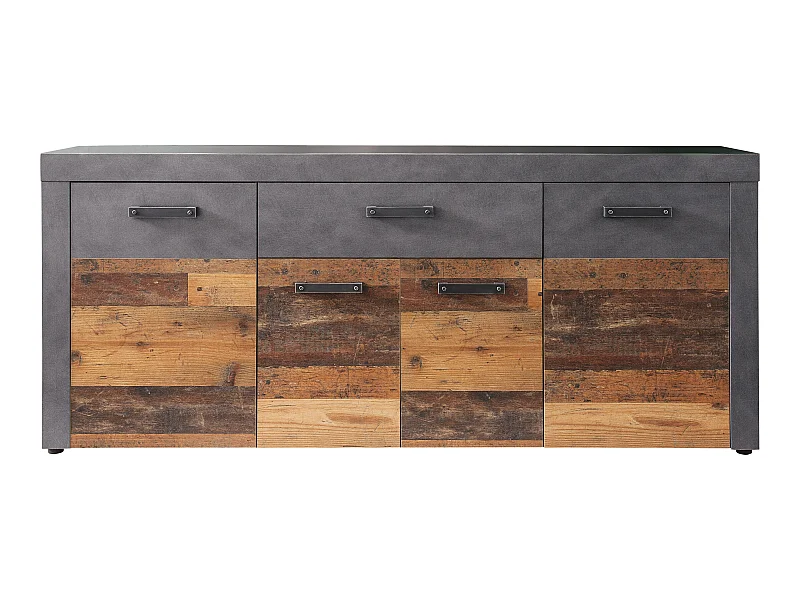 Irina Sideboard 4 Türen und 1 Schublade, grau Matera, Old Wood Dekor.