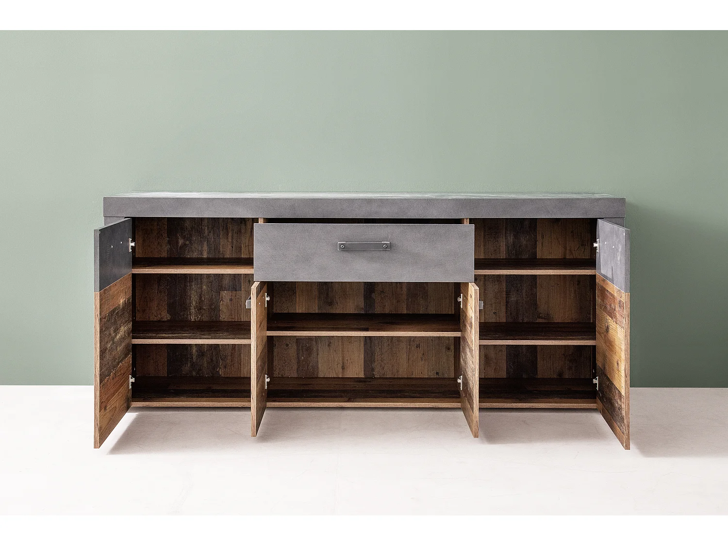 Irina dressoir 4 deuren en 1 lade, grijs Matera, Old Wood decor.