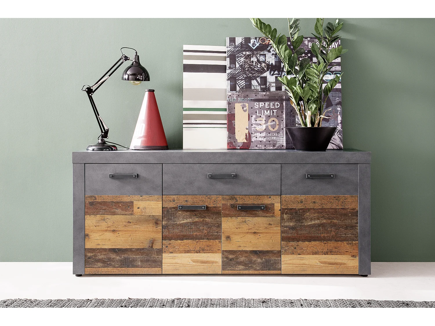 Irina dressoir 4 deuren en 1 lade, grijs Matera, Old Wood decor.