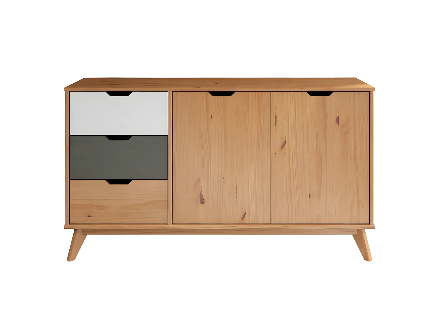 Scandik dressoir 2 deuren, 3 laden honing,wit,grijs.