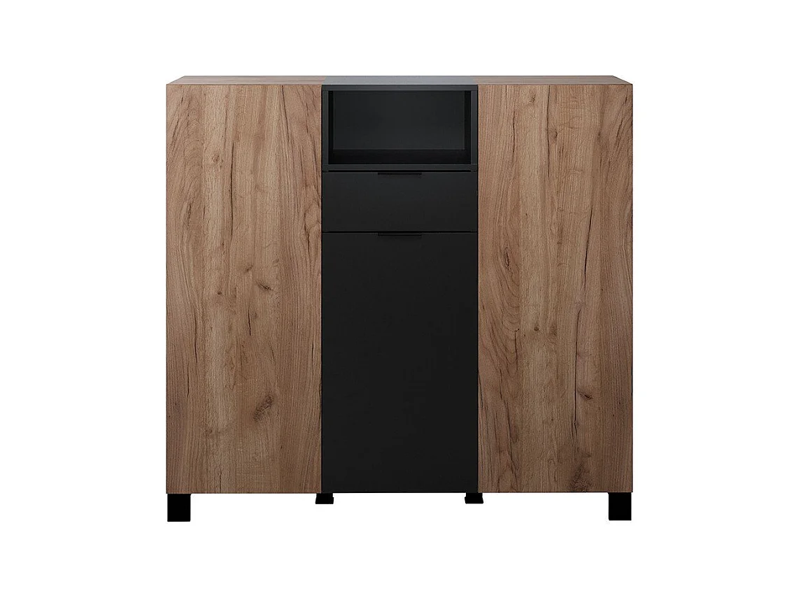 Kendo dressoir 3 deuren, 1 lade, 1 plank, eik decor, zwart mat.