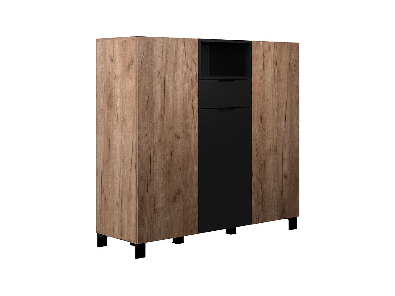 Kendo dressoir 3 deuren, 1 lade, 1 plank, eik decor, zwart mat.