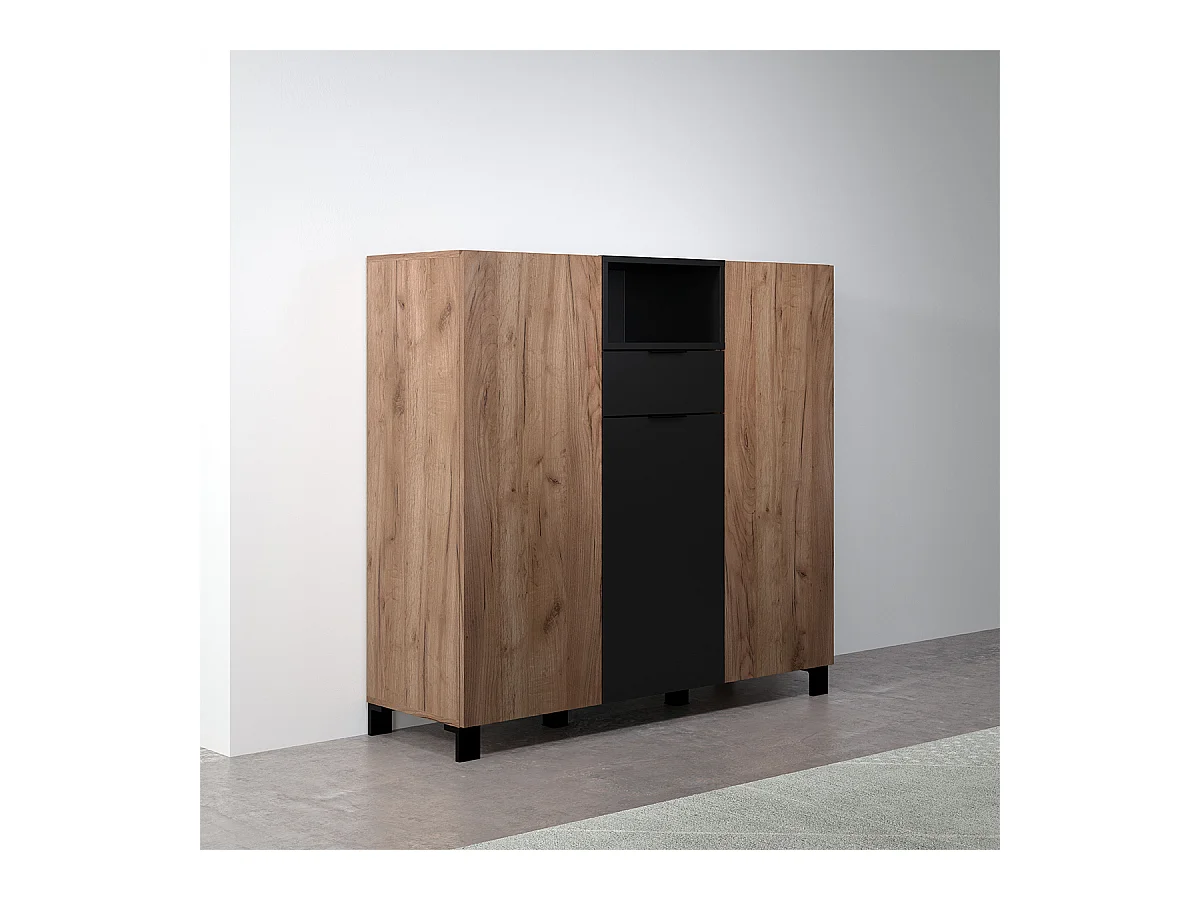 Kendo dressoir 3 deuren, 1 lade, 1 plank, eik decor, zwart mat.
