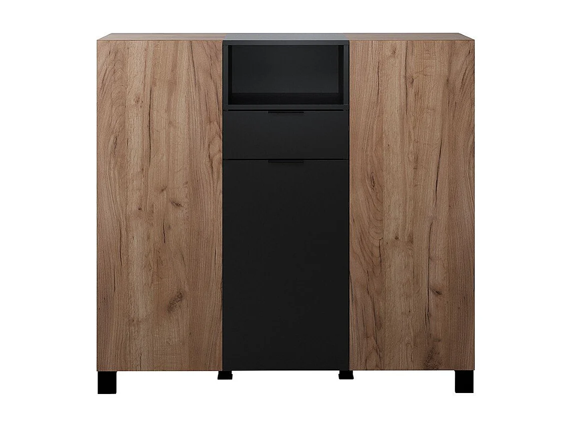 Kendo dressoir 3 deuren, 1 lade, 1 plank, eik decor, zwart mat.