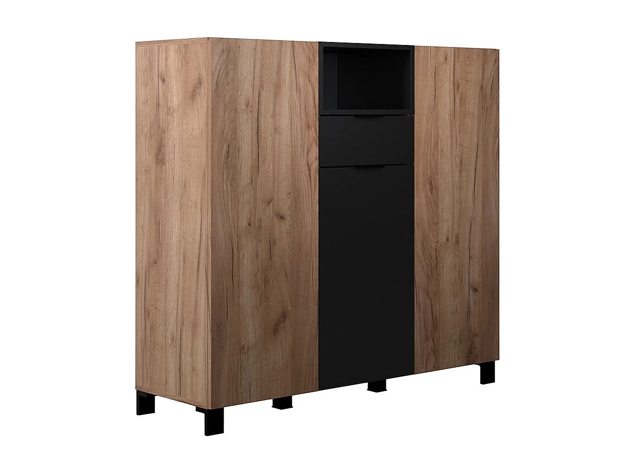 Kendo dressoir 3 deuren, 1 lade, 1 plank, eik decor, zwart mat.