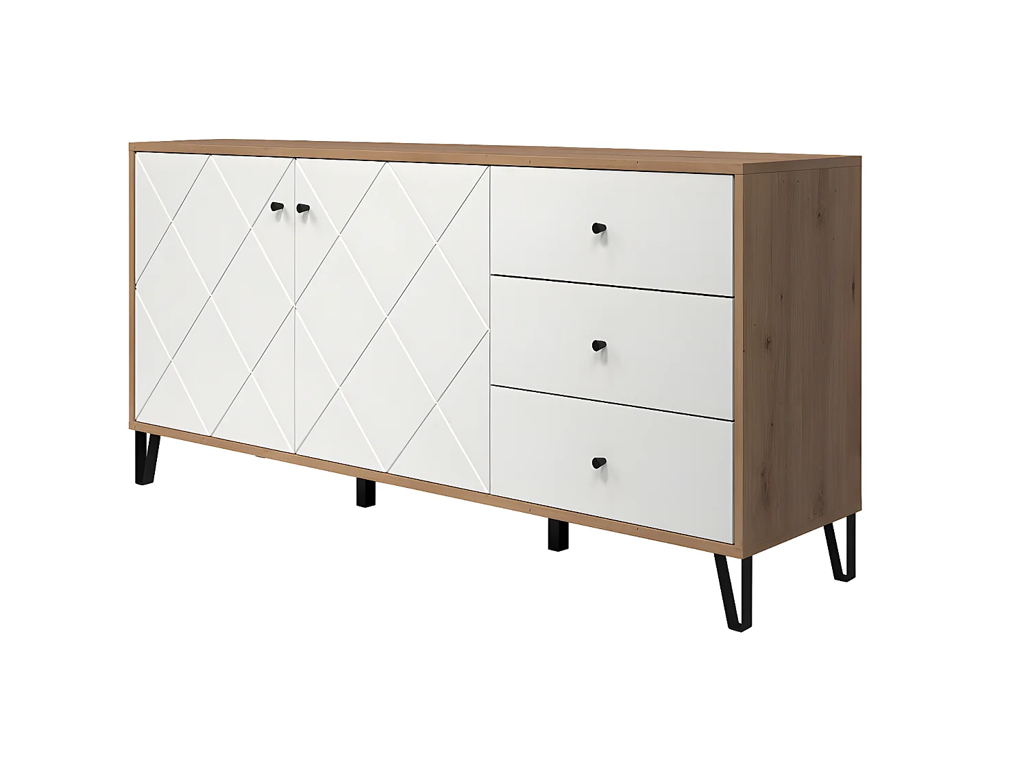 Touch Sideboard 2 Türen Eiche Dekor, weiß matt.