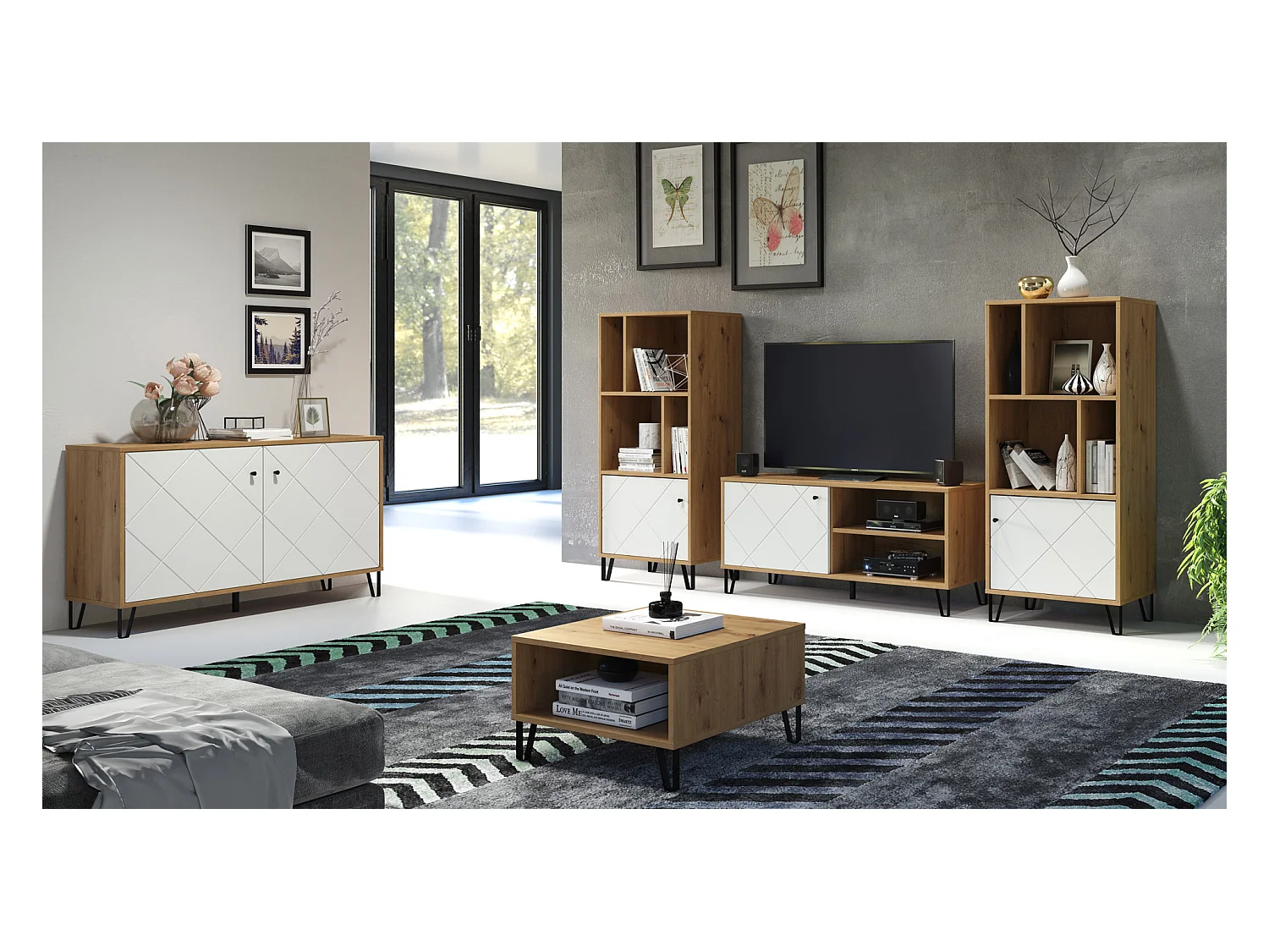 Touch dressoir 2 deuren eiken decor, wit mat.