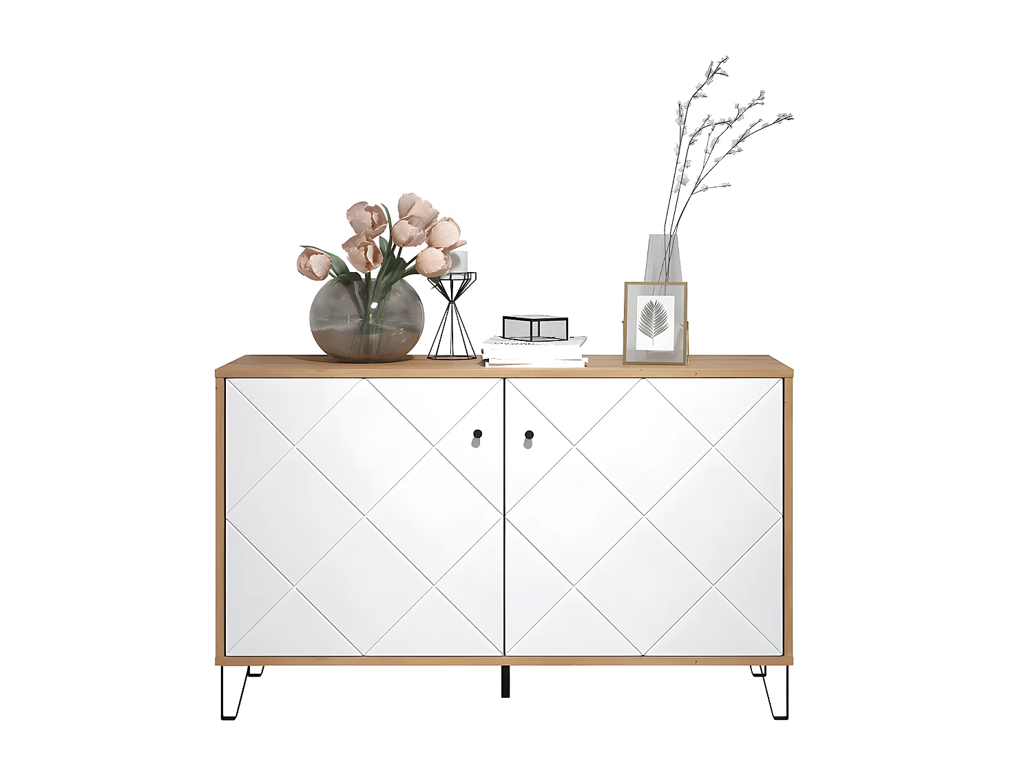 Touch dressoir 2 deuren eiken decor, wit mat.