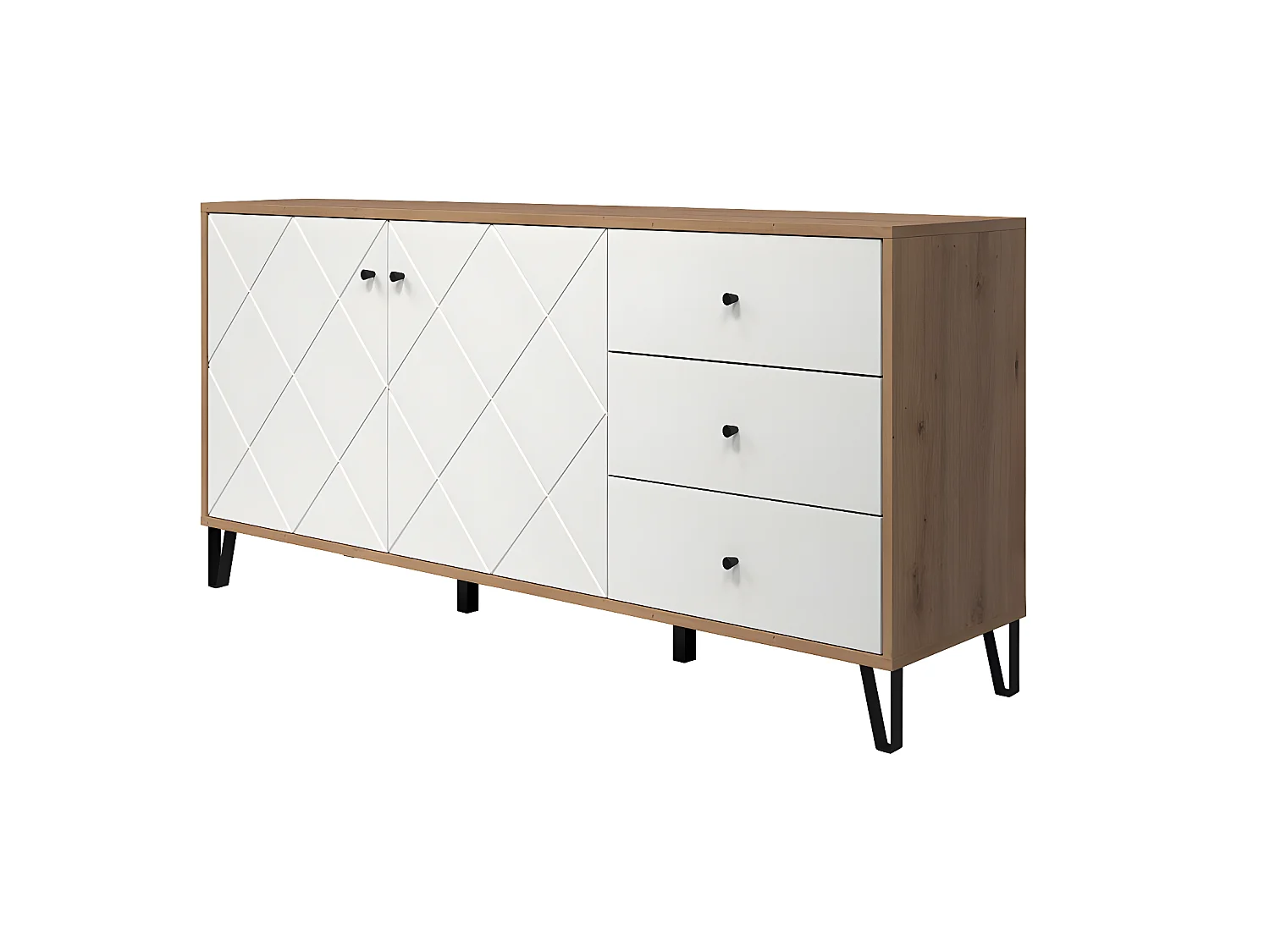 Touch dressoir 2 deuren eiken decor, wit mat.