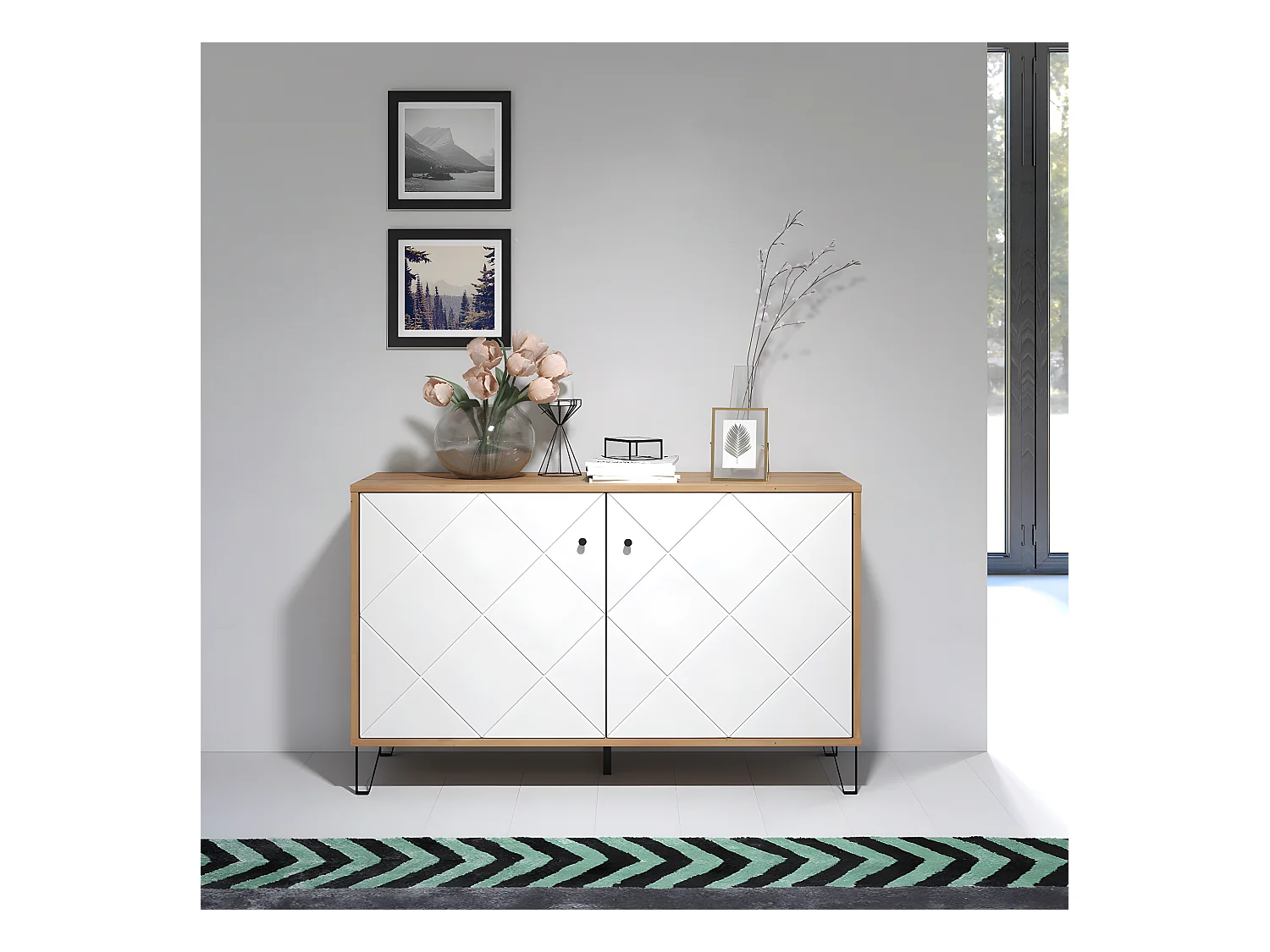 Touch dressoir 2 deuren eiken decor, wit mat.