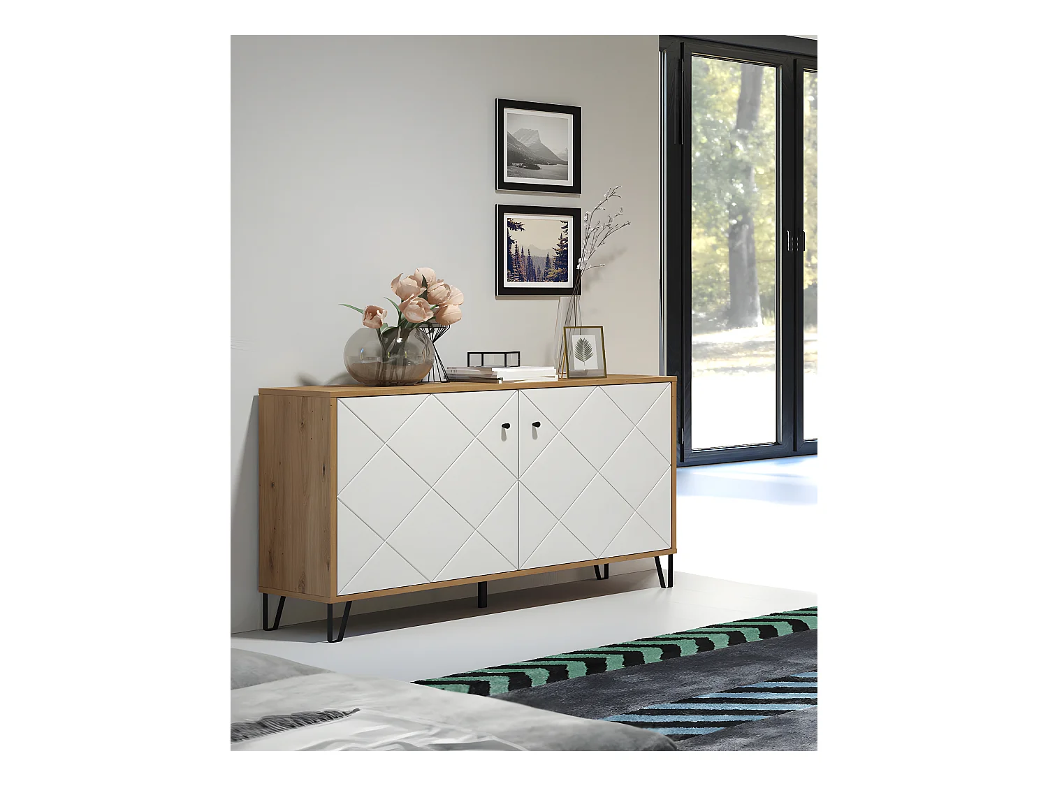 Touch dressoir 2 deuren eiken decor, wit mat.