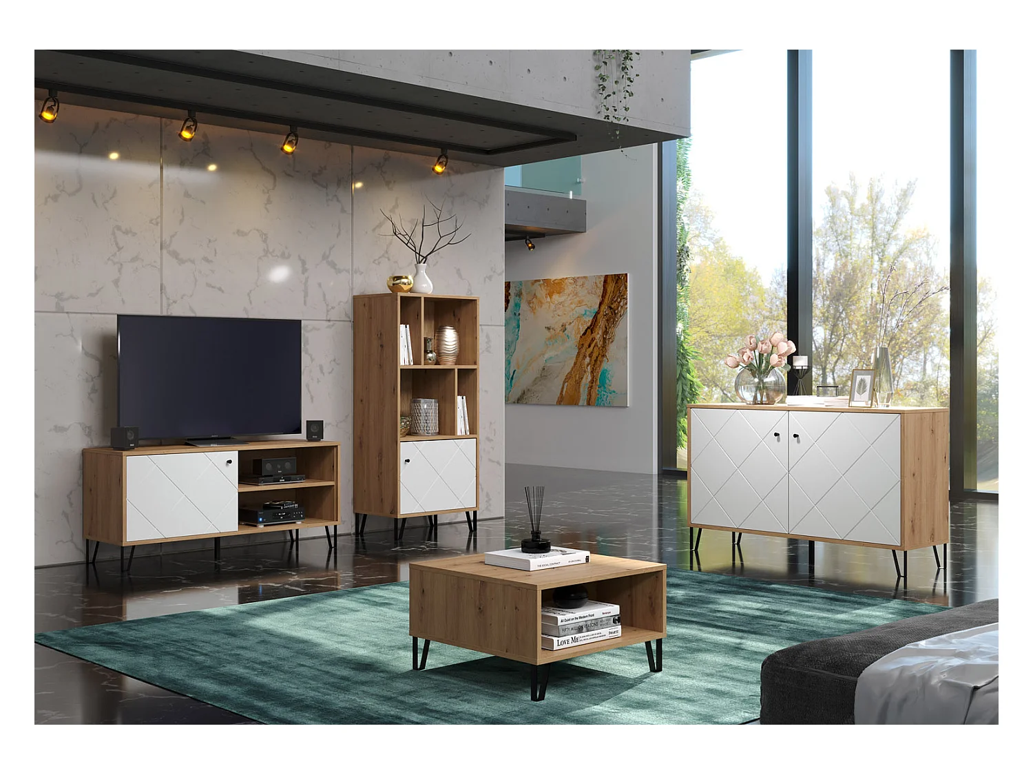 Touch dressoir 2 deuren eiken decor, wit mat.