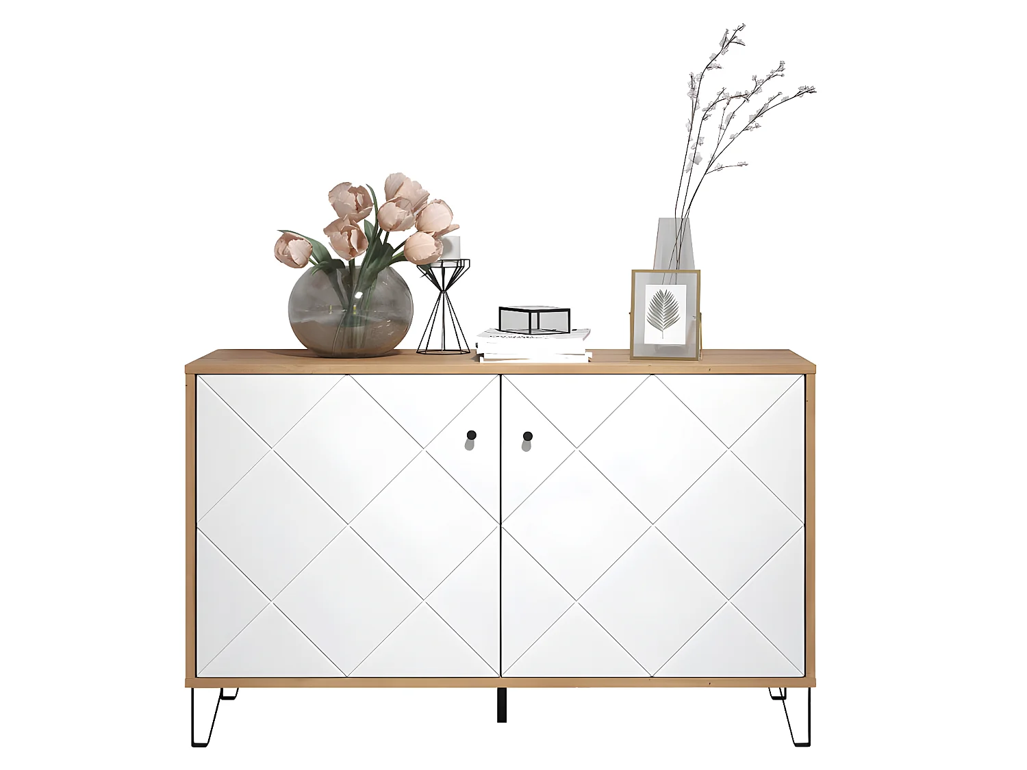 Touch dressoir 2 deuren eiken decor, wit mat.