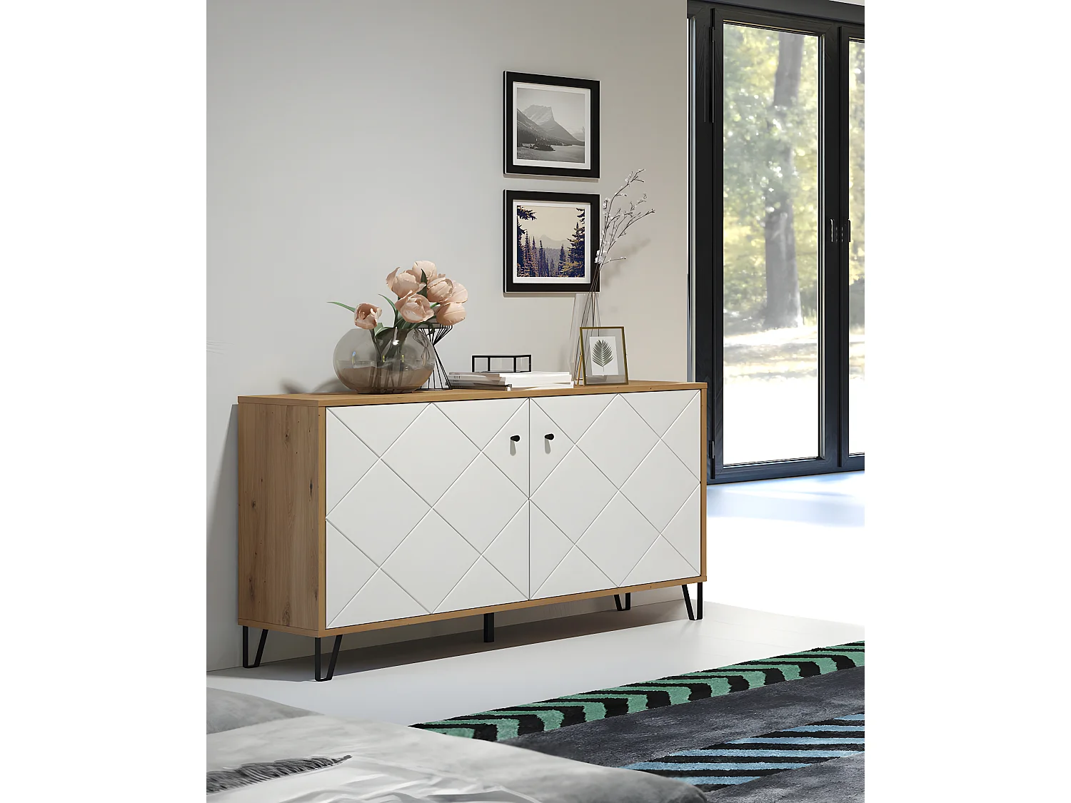 Touch dressoir 2 deuren eiken decor, wit mat.