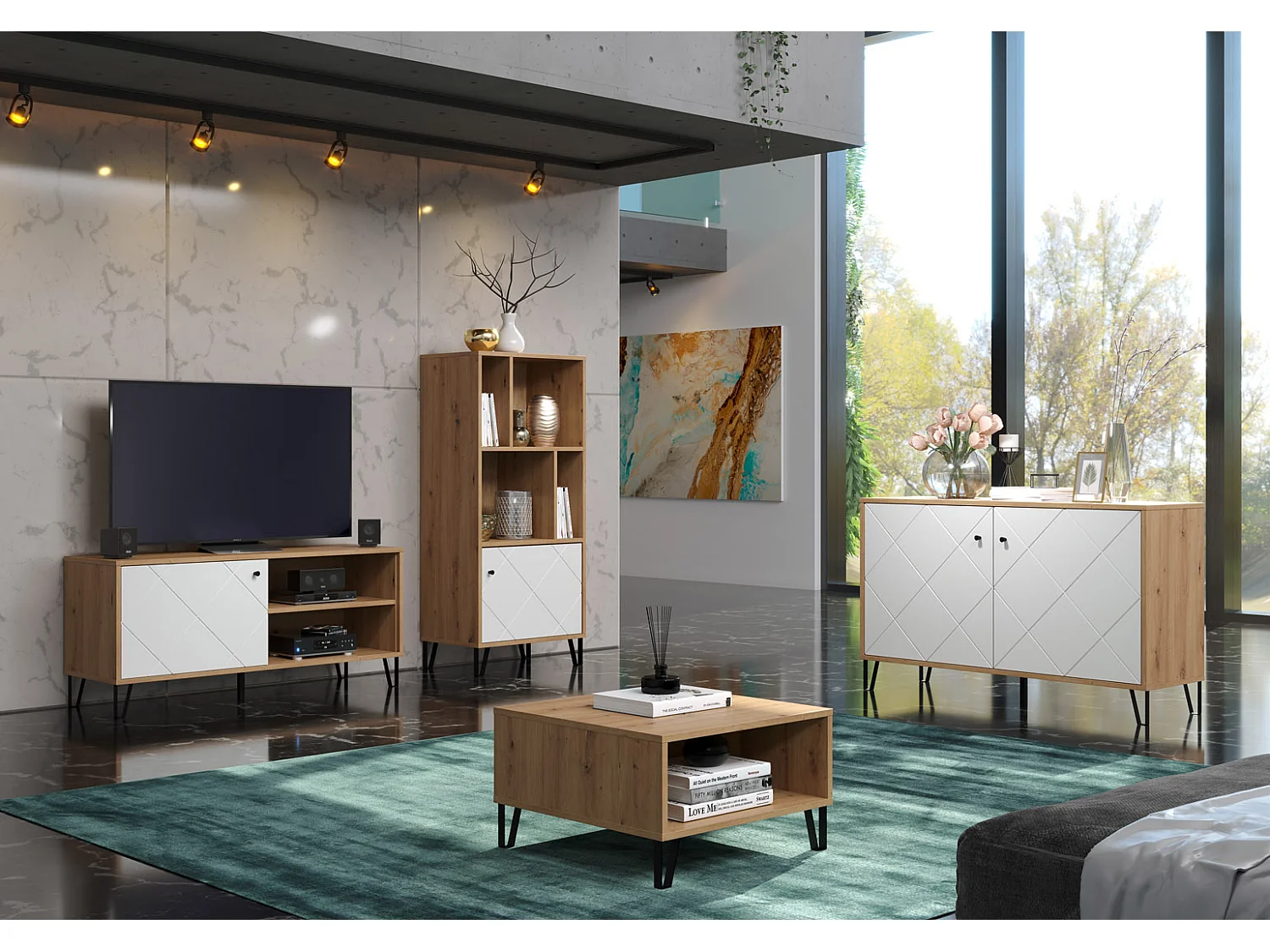 Touch dressoir 2 deuren eiken decor, wit mat.