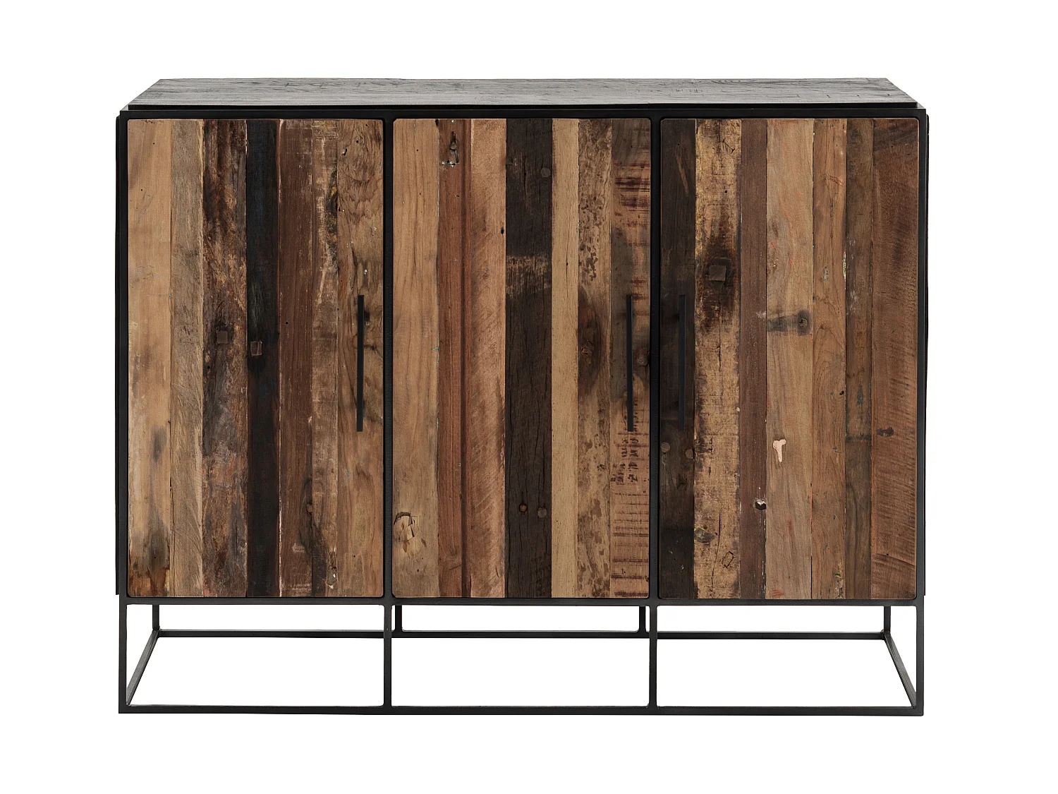 Rustika Buffet avec 3 portes, bois de bateau, rustique et noir.