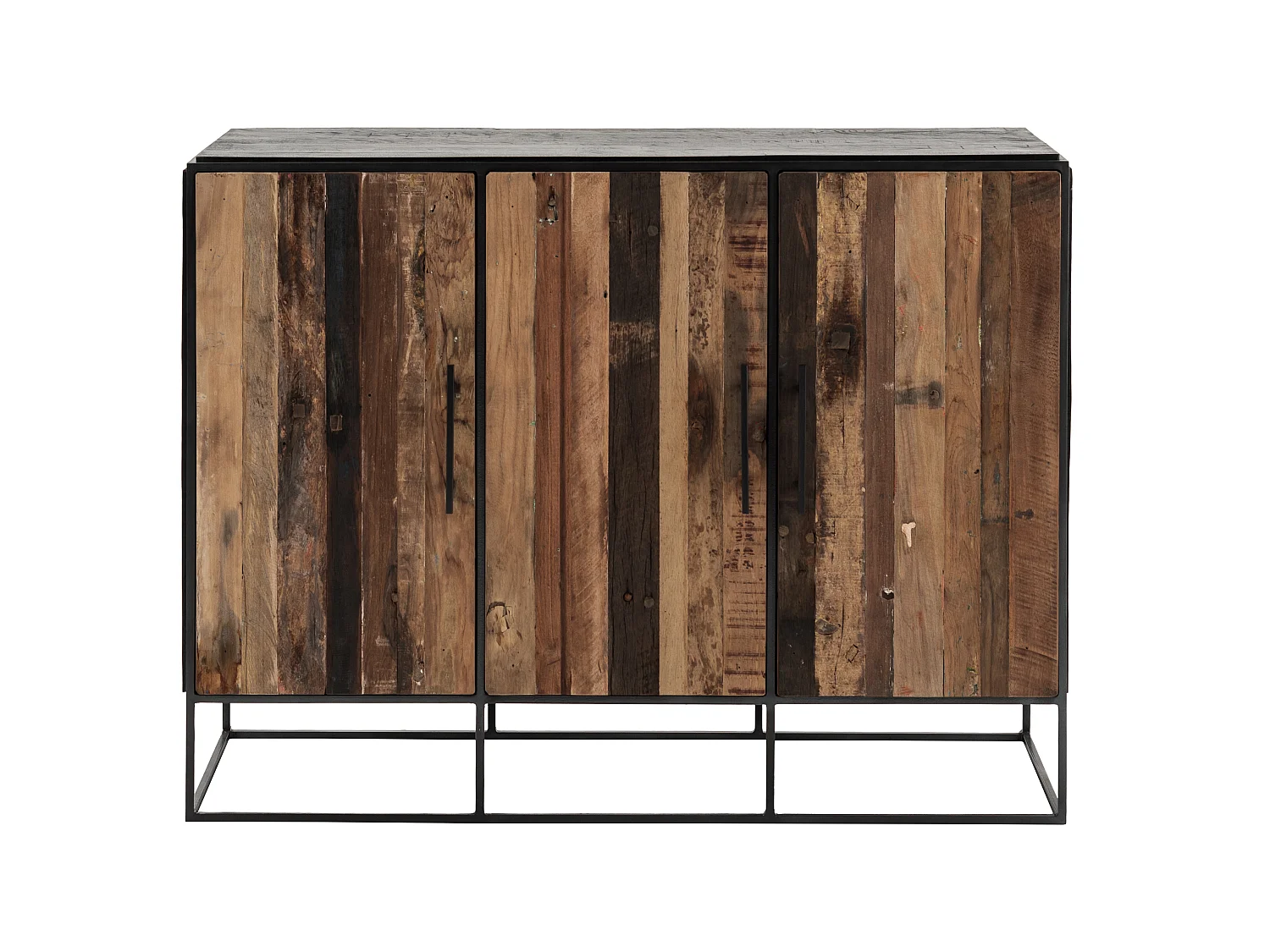 Rustika dressoir met 3 deuren, rustiek boothout & zwart.