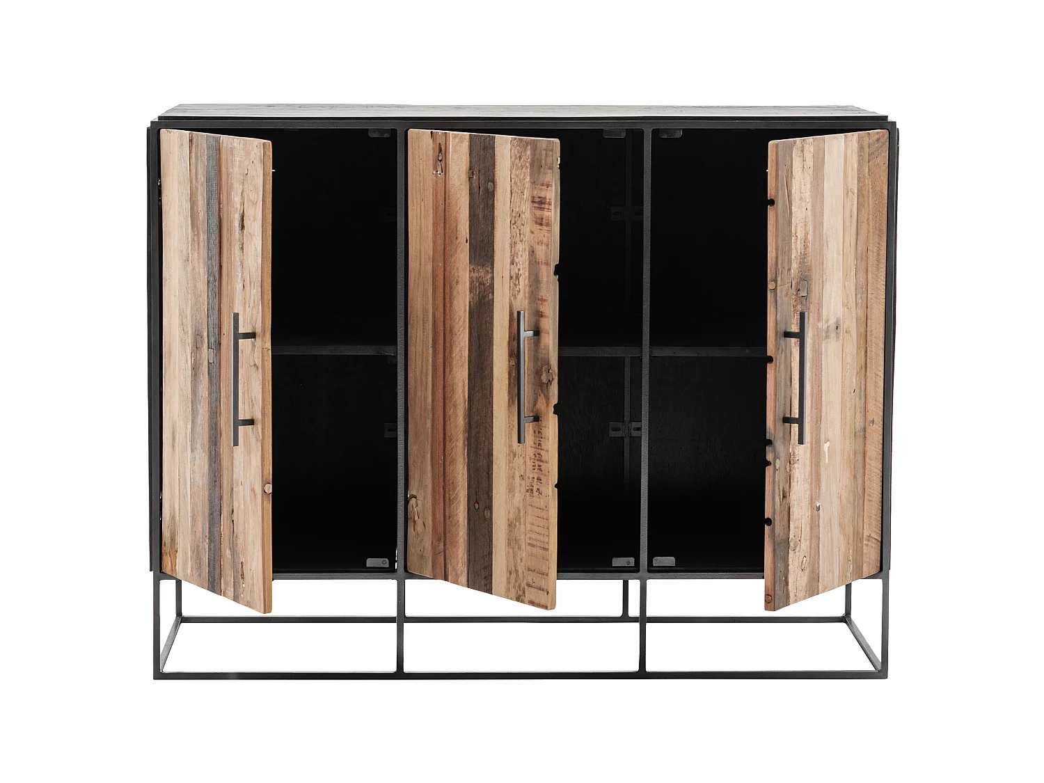 Rustika Buffet avec 3 portes, bois de bateau, rustique et noir.