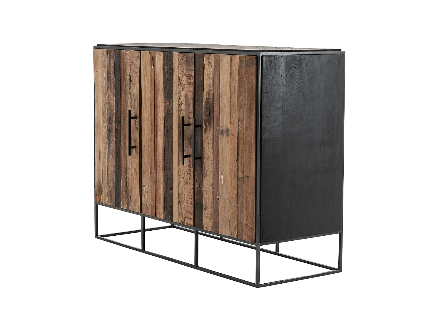 Rustika Buffet avec 3 portes, bois de bateau, rustique et noir.