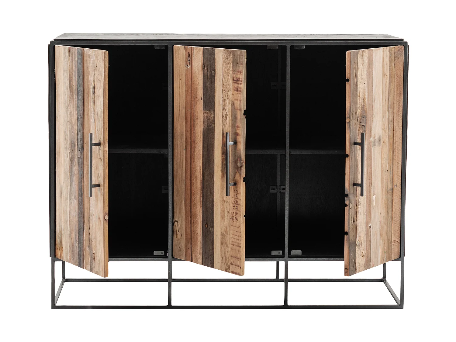 Rustika dressoir met 3 deuren, rustiek boothout & zwart.