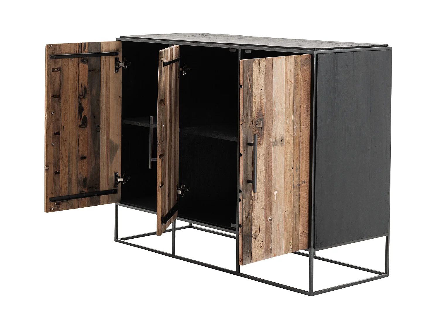 Rustika dressoir met 3 deuren, rustiek boothout & zwart.