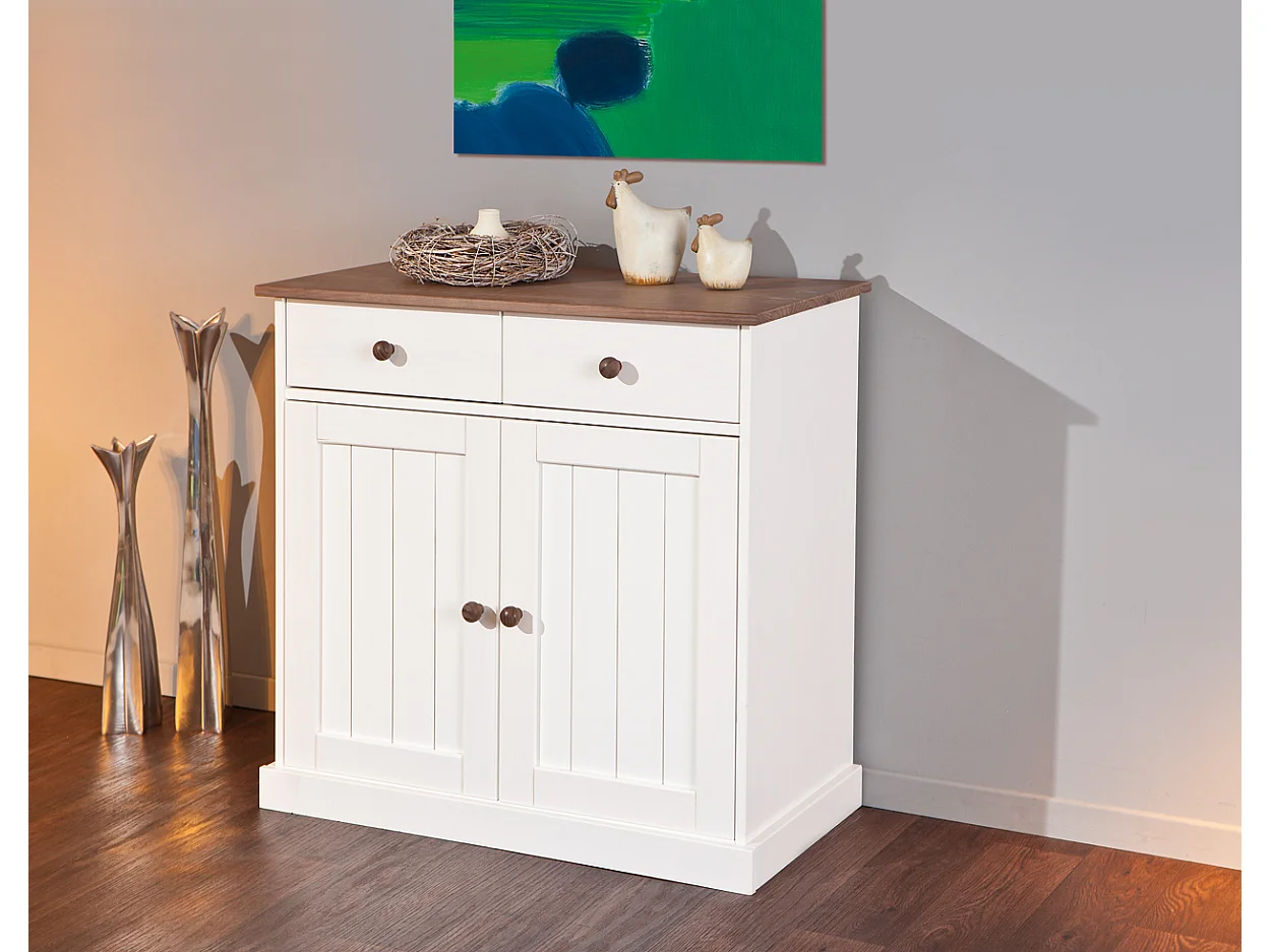 Wright Sideboard 2 Türen, 2 Schubladen, weiss, braun.