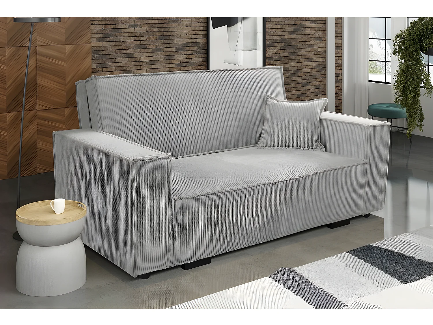 Canapé convertible STARIO en velours côtelé 3 places gris
