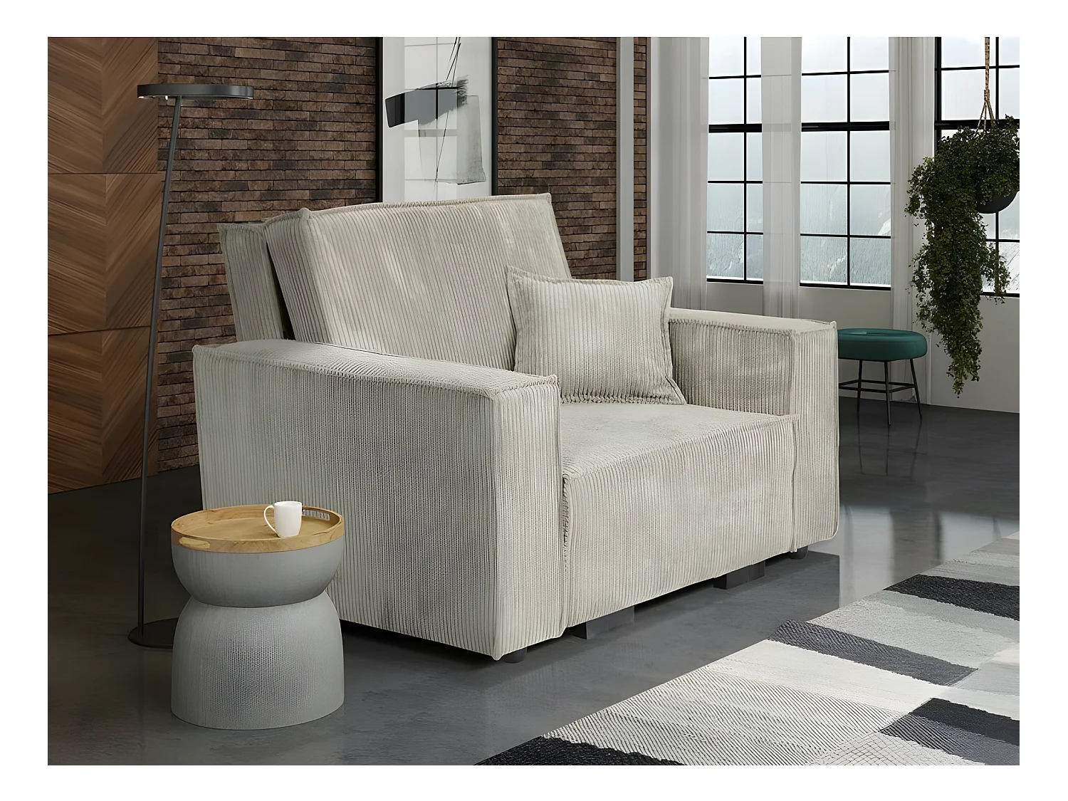 Fauteuil STARIO en velours côtelé beige